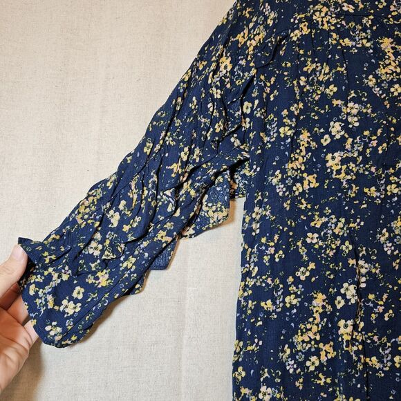 LC Lauren Conrad Blue W/ Yellow Floral High Low Ruffle Boho Tunic Large - Picture 4 of 10